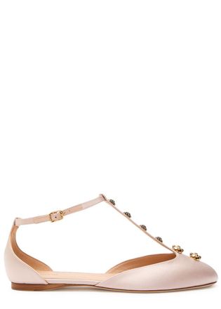Chlo&eacute; Celeste Embellished Satin Ballet Flats - Nude - 39 (IT39 / UK6)