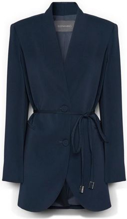 Elena Miro Geknoopte Jas - Dames - Blazers - Blauw - 2XL - Leer - Jassen
