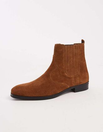 Asos Stivaletti Chelsea in camoscio color cuoio stile western-Marrone