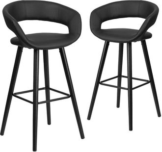 Flash Furniture 2 Pk. Brynn Series 29 High Black Vinyl Barstool with Cappuccino Wood Frame