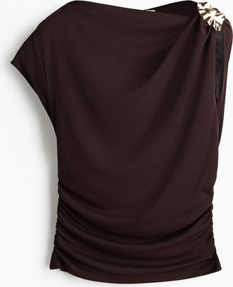H&M Jerseyshirt mit Drapierung - Dunkelbraun