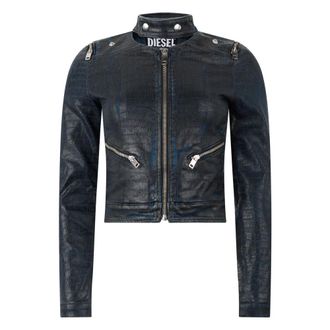 Diesel Denim Jacket with Crocodile Effect - female - Diesel - Light Jackets - Black - 2XS - Jackets