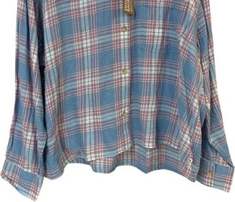 Eddie Bauer Womens Plaid High Tide Relaxed Crop Button Up Shirt In Light Blue