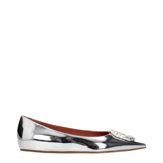 Amina Muaddi Camelia Damens Ballerinas aus silbernem Leder