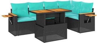 vidaXL Set Sof&aacute;s Jard&iacute;n Y Cojines 6 Pzas Rat&aacute;n Sint&eacute;tico Acacia Negro Vidaxl