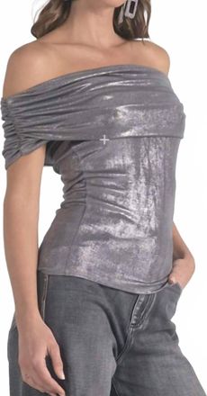 Elan Shimmer Off Shoulder Top In Grey