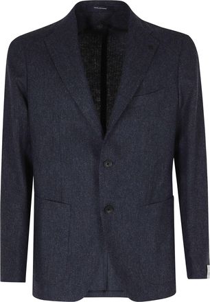 Tagliatore Blue Spina Houndstooth Herringbone Virgin Wool Blazer