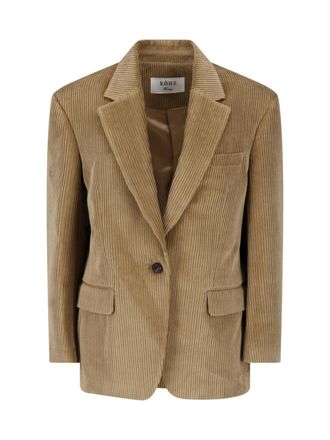 R&oacute;he Beige Peak Lapel Single-Button Corduroy Blazer