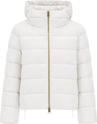 Herno Womens Down Puffy Silk Cashmere Jacket In White