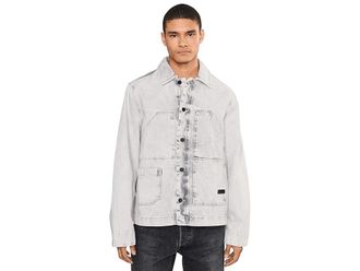 AllSaints Mukesh Denim Shacket Mens Sweatshirt Bleached Grey : LG, Cotton/Denim