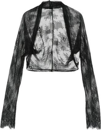 Alberta Ferretti Cropped jack met bloemenkant - Zwart