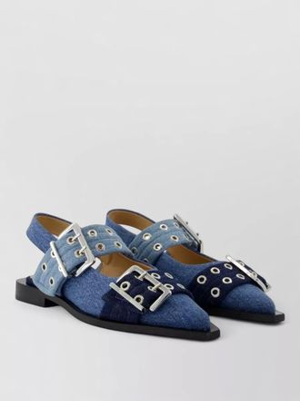 Ganni buckle slingback ballerina sandals cotton