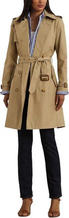 Lauren Ralph Lauren Double Breasted Belted Cotton Blend Trench Coat in Sand at Nordstrom, Size X-Large