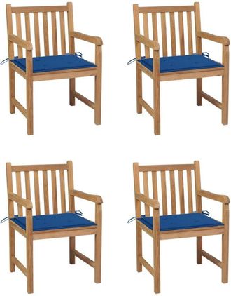 vidaXL Sillas De Jard&iacute;n 4 Uds Madera De Teca Con Cojines Azul Royal Vidaxl