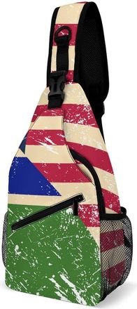 Generic U.S. And Gambia Vintage Flag Unisex Shoulder Bags Casual Crossbody Chest Bag Sling Backpack for Hiking Cycling Travel
