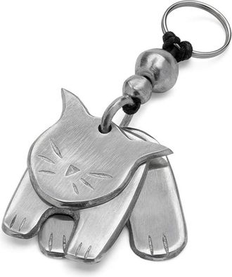 Vestopazzo Cat Keyring in 100% Recycled Aluminium.Unisex., silver, One size
