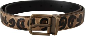 Dolce & Gabbana Luipaardprint riem met bronzen metalen gesp - Dames - Riemen - Bruin - ONE Size - Accessoires