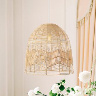 Jonathan Y Designs Sofia 17.5 1-Light Farmhouse Coastal Rattan 180 Cord Plug-In or Hardwired LED Pendant