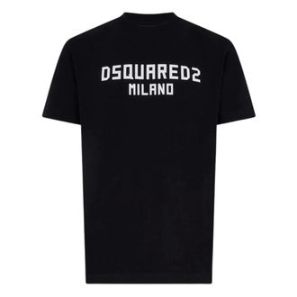 Dsquared2 T-Shirts, male, Black, Size: M Round Neck Short Sleeve Logo Print T-Shirt