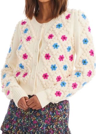 Allison New York Embroidered Pom Cardigan In Ivory