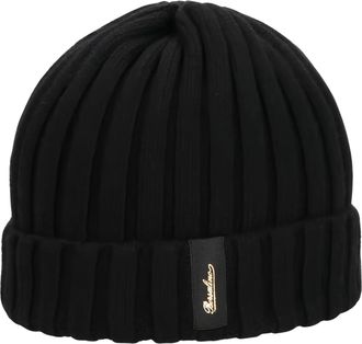 Borsalino Black Ribbed Cashmere Beanie Hat