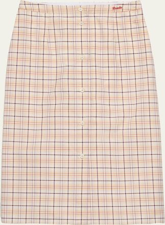 Prada Cotton Check Drawstring Pencil Skirt