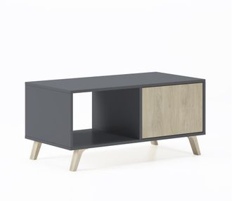 Skraut Home Skraut Home - Mesa De Centro Con Puertas, Sal&oacute;n Comedor, Modelo Wind, Color Estructura Gris Antracita, Color Puertas Roble, Medidas 92x50x45cm De Altu