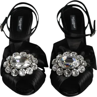 Dolce & Gabbana Black Crystal Ankle Strap Sandals Womens Shoes (Pre-Owned)