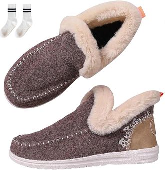 Generic Orthopedic Fleece Slip-On Boots for Women, Warm Plush Lined Winter Shoes with Arch Support, Lightweight Casual Indoor Outdoor (Brown, UK, Adult, Women