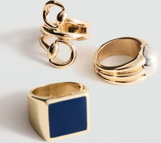 Mango Set 3 anelli combinati oro - Donna - M - MANGO