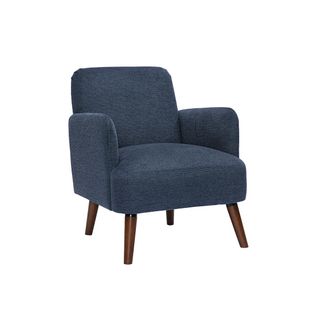 Miliboo Sill&oacute;n Escandinavo En Tejido De Terciopelo Texturado Azul Oscuro Y Madera Oscura Isko