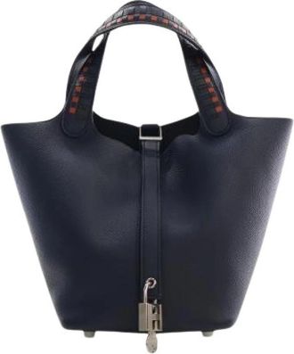 Herm&egrave;s Pre-owned Picotin Lock 18 - Dames - Vintage Tas - Blauw - ONE Size - Leer - Vintage