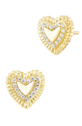Savvy Cie Jewels 14K GOLD PLATED OVER BRASS HEART STUD EARRINGS