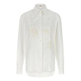 Ermanno Scervino Overhemden, Dames, Wit, M, Katoen, Geborduurde katoen poplin blouse