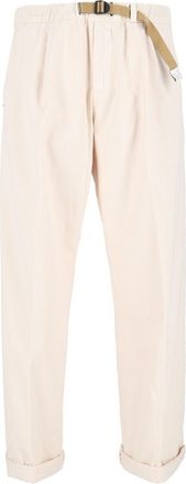 White Sand Selvedge Tapered-Leg Relaxed-Fit Belted Straight-Leg Pants