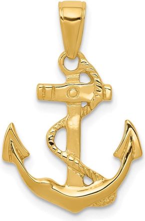 Diamond2Deal 14k Yellow Gold Solid Polished Anchor with Rope Pendant