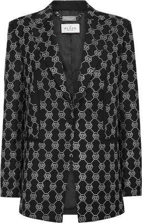 Philipp Plein Jassen, Dames, Zwart, XL, Wol, Wool Blazer Strass Monogram