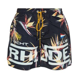 Rhude Beachwear, male, Black, Size: L Printed Swim Shorts