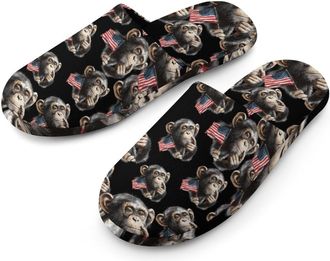 Generic Monkey with U.S.A Flag Mens Cozy Memory Foam Slippers Warm Cotton House Shoes Comfy Slipper for Indoor Outdoor