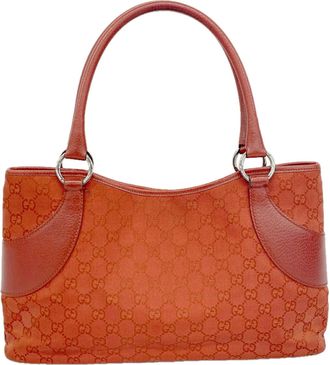 Gucci Red Color Canvas Tote Bag (Pre-Owned)