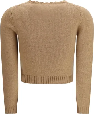 Chlo&eacute; Womens Logo Sweater Bleached Brown Wool; Kashmir-Capra Hircus Kashmir/capra