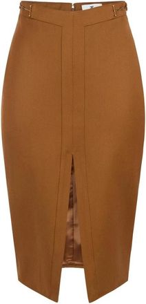 Elisabetta Franchi Gabardine rok met juwelen paardenbits - Dames - Kokerrokken - Bruin - XS - Wol - Rokken