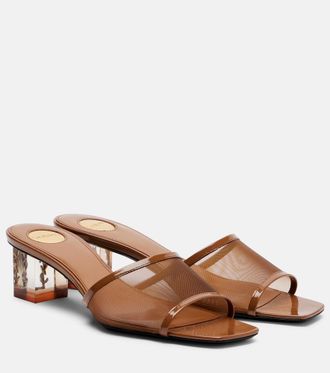 Saint Laurent Sip leather-trimmed mesh mules
