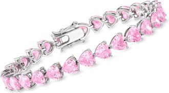 Ross-Simons Heart-Shaped Simulated Pink Sapphire Tennis Bracelet in Sterling Silver