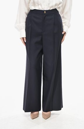 Celine Pantaloni Palazzo in Cotone Twill con Pince Frontale Celine
