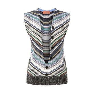 Missoni Sleeveless Tops, female, Multicolor, Size: M Striped V-Neck Vest