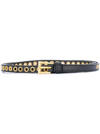 Prada Black Skinny Eyelet Embellished Belt