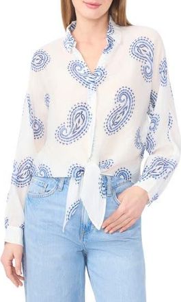 Halogen Long Sleeve Tie Hem Button-Up Shirt in Moonlight Blue at Nordstrom Rack, Size X-Large