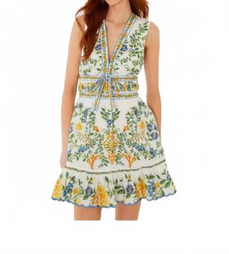 Farm Rio Emily Floral Tapestry Ruffled Mini Dress In Off White