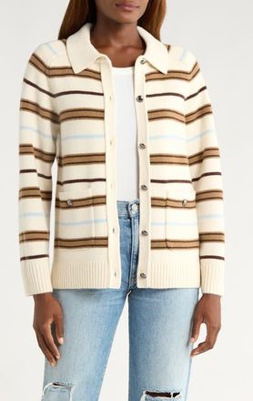 Rag & Bone Peggy Stripe Collared Oversize Wool Cardigan in Ivory Multi at Nordstrom, Size Xx-Small